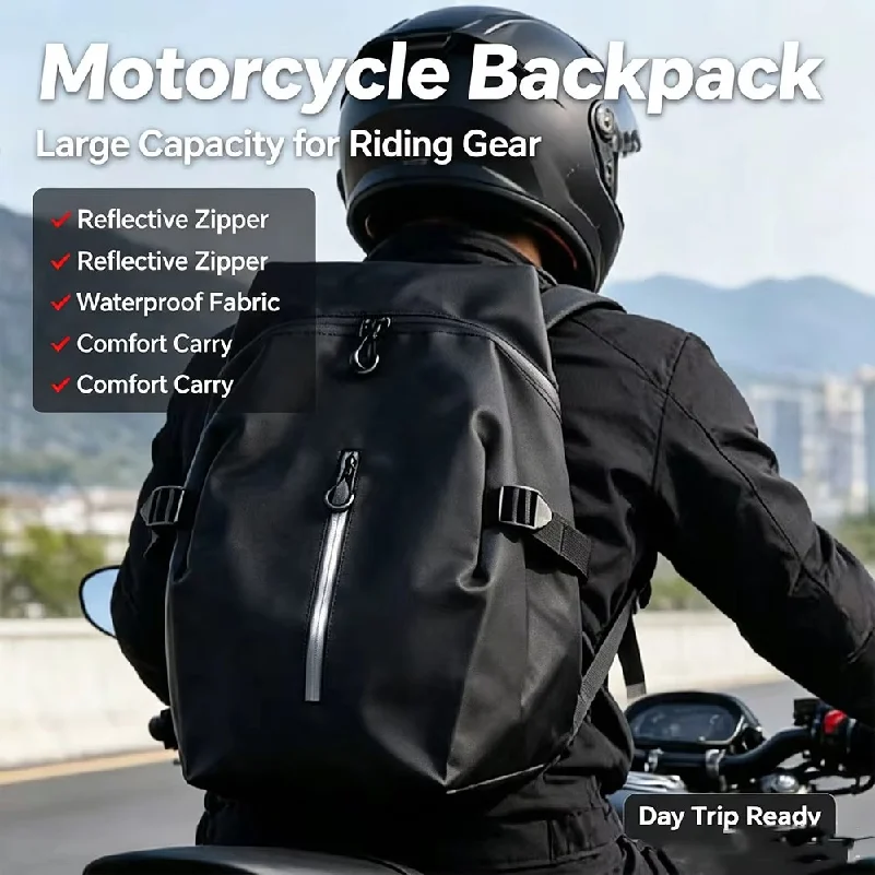 Motorcycle Helmet Backpack Large Capacity Waterproof Riding Backpack Reflective Travel Rucksack