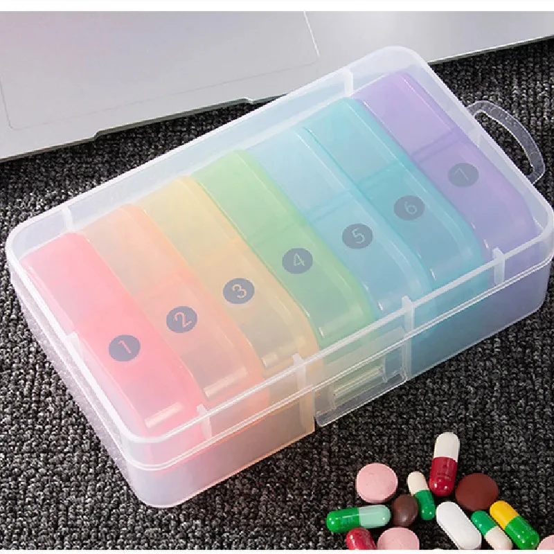 Pillendose mit großen Fächern, 7-Tage-Organizer, 21 Gitter, 3-fach, ein Tag, tragbarer Reise-Pillenetui für Vitamine, Medizin – Detail 9