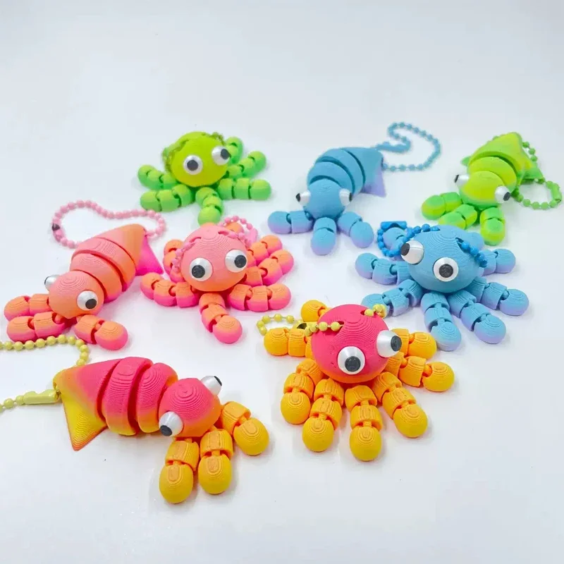 3D Printed Articulated Octopus Keychain Pendant Cute Octopus Keyring Accessory Backpack Hanging Ornament Gifts for Children