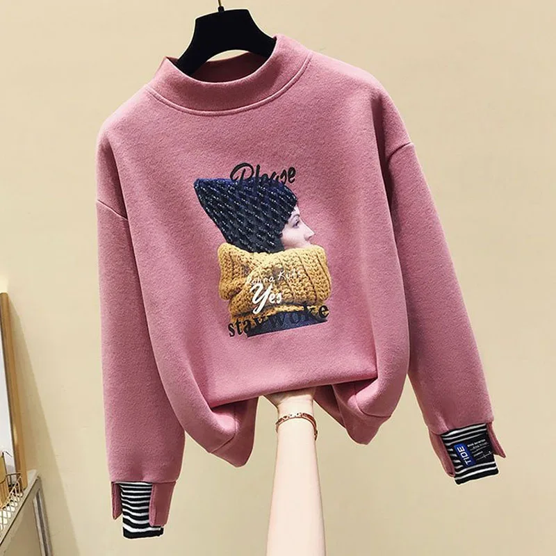 New Autumn and Winter Fashionable Lazy Style Patchwork Fake Two-piece Plush and Thick Round Neck Loose and Versatile Sweater