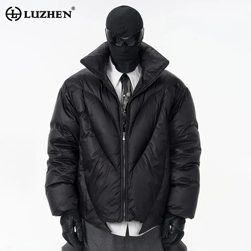 

LUZHEN уличное однотонное стеганое пальто на молнии с воротником-стойкой, оригинальное пальто, мужская зимняя мода 2024, высококачественная мужская куртка-парка JY4719