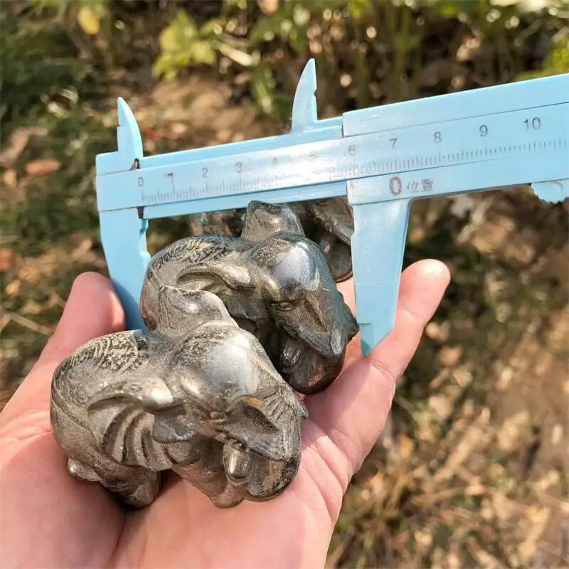 Natural 6cm Pyrite Elephant Carving Polished Animal Powerful Statue For Home Decoration Holiday Gift 1pcs