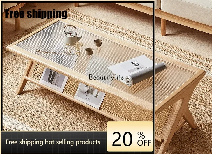 x4 Solid Wood Long End Table Bedside Table Sofa Side Table Bookshelf Glass Solid Wood Magazine Rack