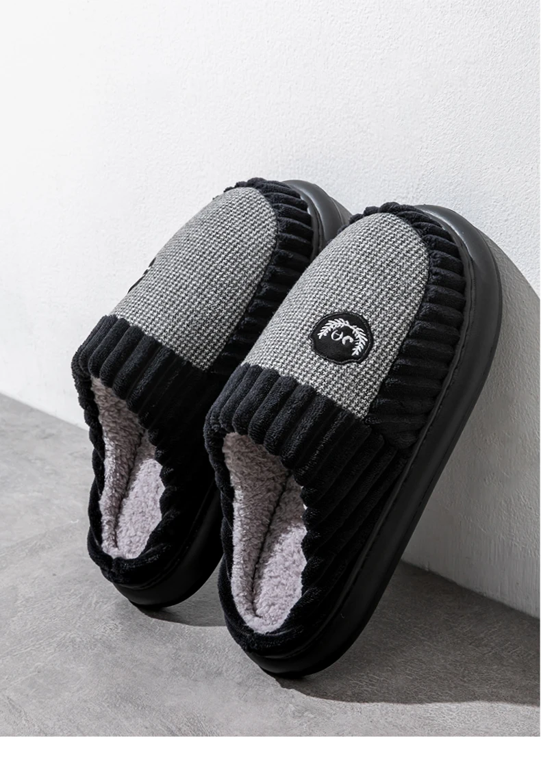 Herren-Plüsch-Fleece-Hausschuhe für den Winter, dicke EVA-Sohle mit bequemem Fußbett, weiche Hausschuhe für drinnen und draußen – Detail 15