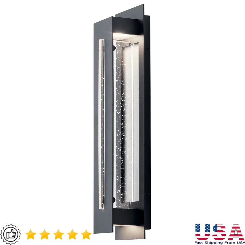 

Dimmable LED Outdoor Wall Light Textured Black Aluminum Frame Seeded Glass Diffuser 425 Lumens ETL Listed Wet Locations