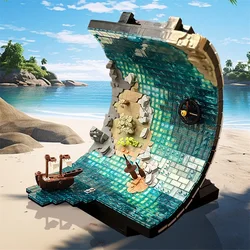 Gobricks MOC Pirate Ship Big Wave Building Blocks Medieval Pirate Ship Sea Adventure Bricks Assembly puzzle Toys Children Gifts