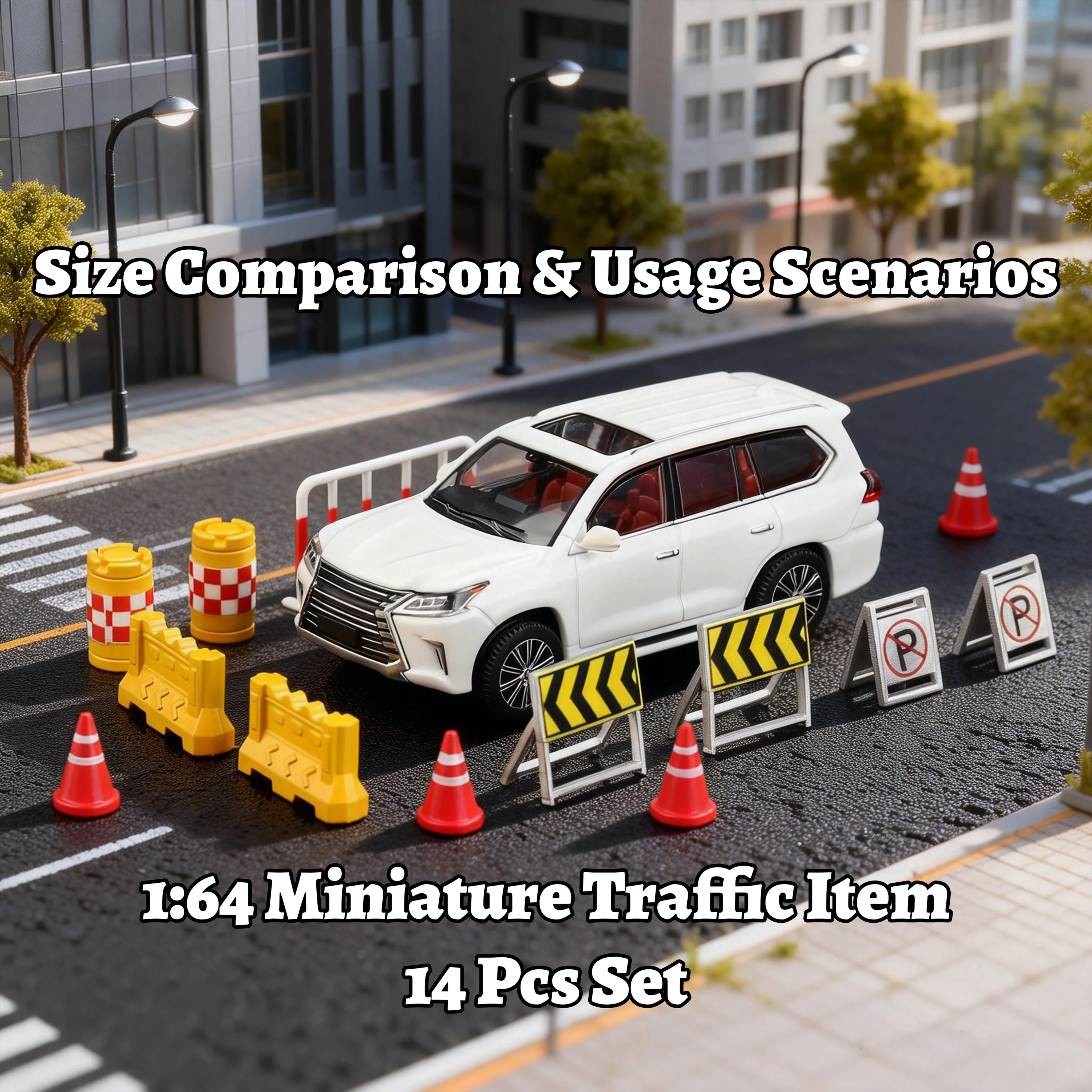 TTRPG Traffic Roadblock Props Miniature Set, 1:64 Scale, Tabletop Accessories for Roadblock and Construction Scene Elements