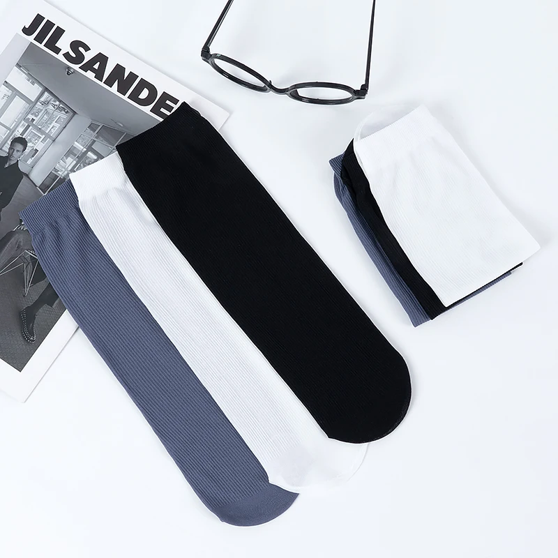 5Pairs/Lot Pack Men\'s Socks Spring Summer Thin Solid Color Business Black Casual Long Socks Male White Adult Breathable Sock