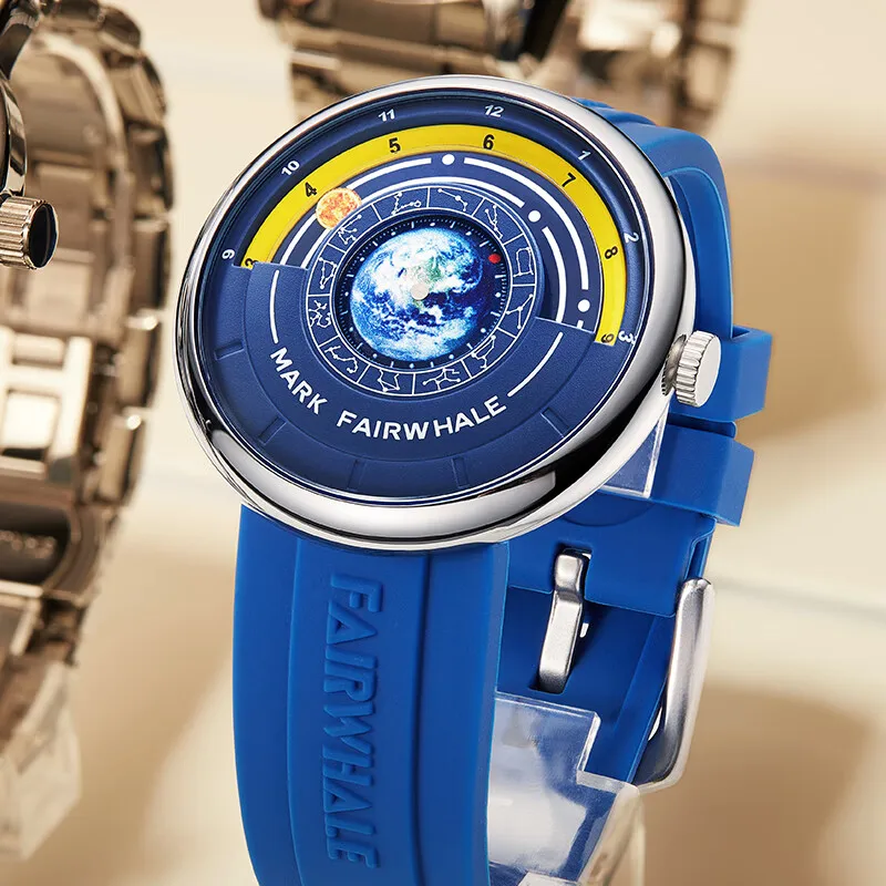 Mark Fairwhale  Earth Constellation Dial Design Fashion Quartz Men's Wristwatch Waterproof Business Watch for man reloje hombre