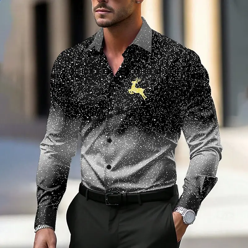 Christmas style starry sky deer men's shirt 2024 hot selling 3D classic fashion factory direct sales daily street party social t