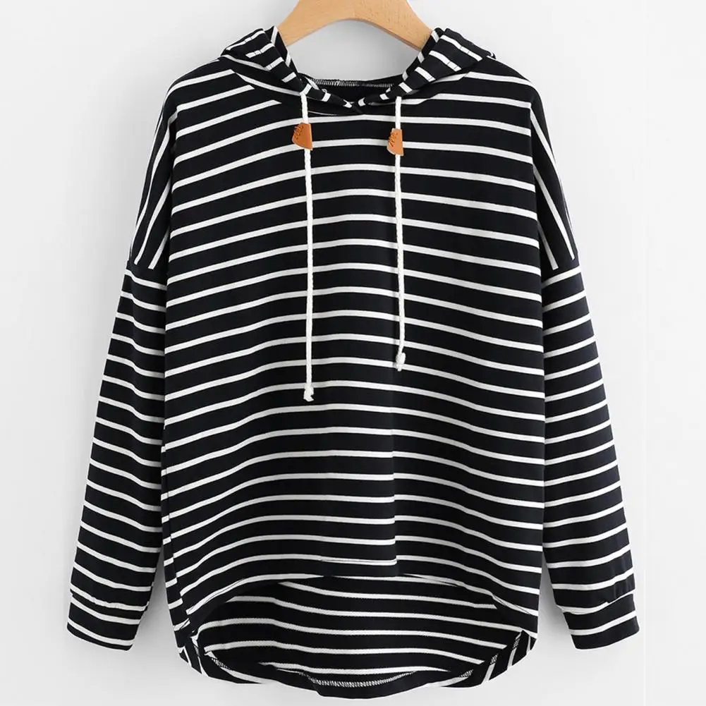 

Stripe Print Women Hoodie Harajuku Style Drawstring Women's Drop Shoulder Hooded Long Sleeved Loose Casual Sweatshirt Women Top