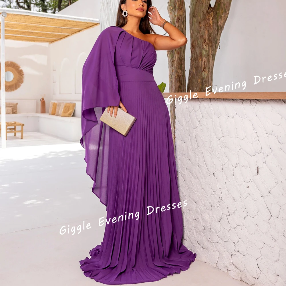 

One-Shoulder Saudi Arab Royal Draped Ceremony Sharon Evening Dresses 2024 جديد في الفساتين Ankle-Length Elegant Women Gown