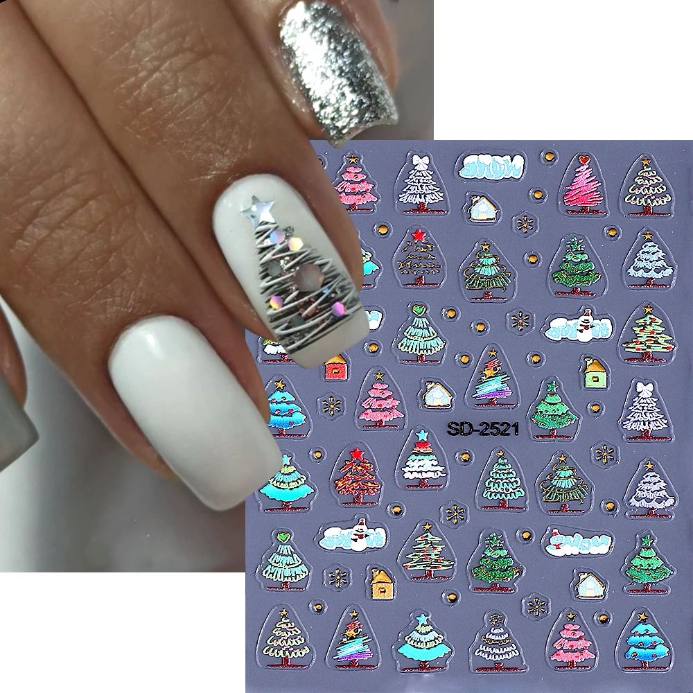 5D süße Weihnachtsbaum Nail Art Aufkleber Schneeflocke Schleife Socken Stern Design Aufkleber DIY selbstklebende Aufkleber Maniküre Dekoration