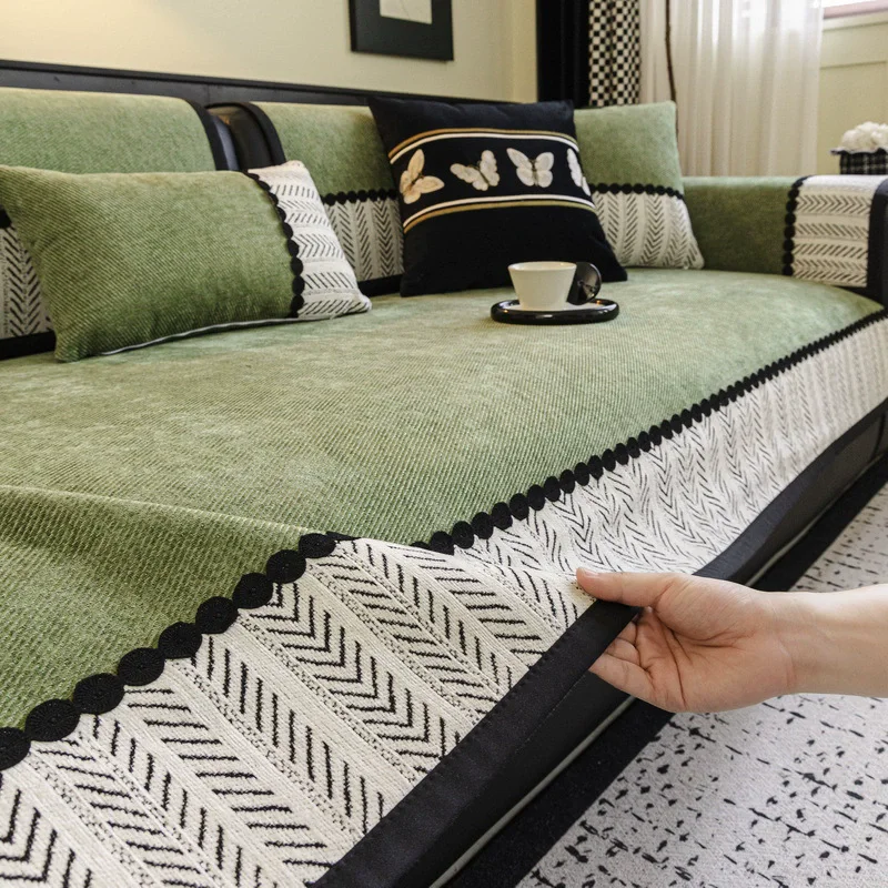Sofa Cushion Cover Cloth 2025 New All Seasons Universal Fixed Non-Slip Anti-Cat Scratch Straight Row Cushion Leather