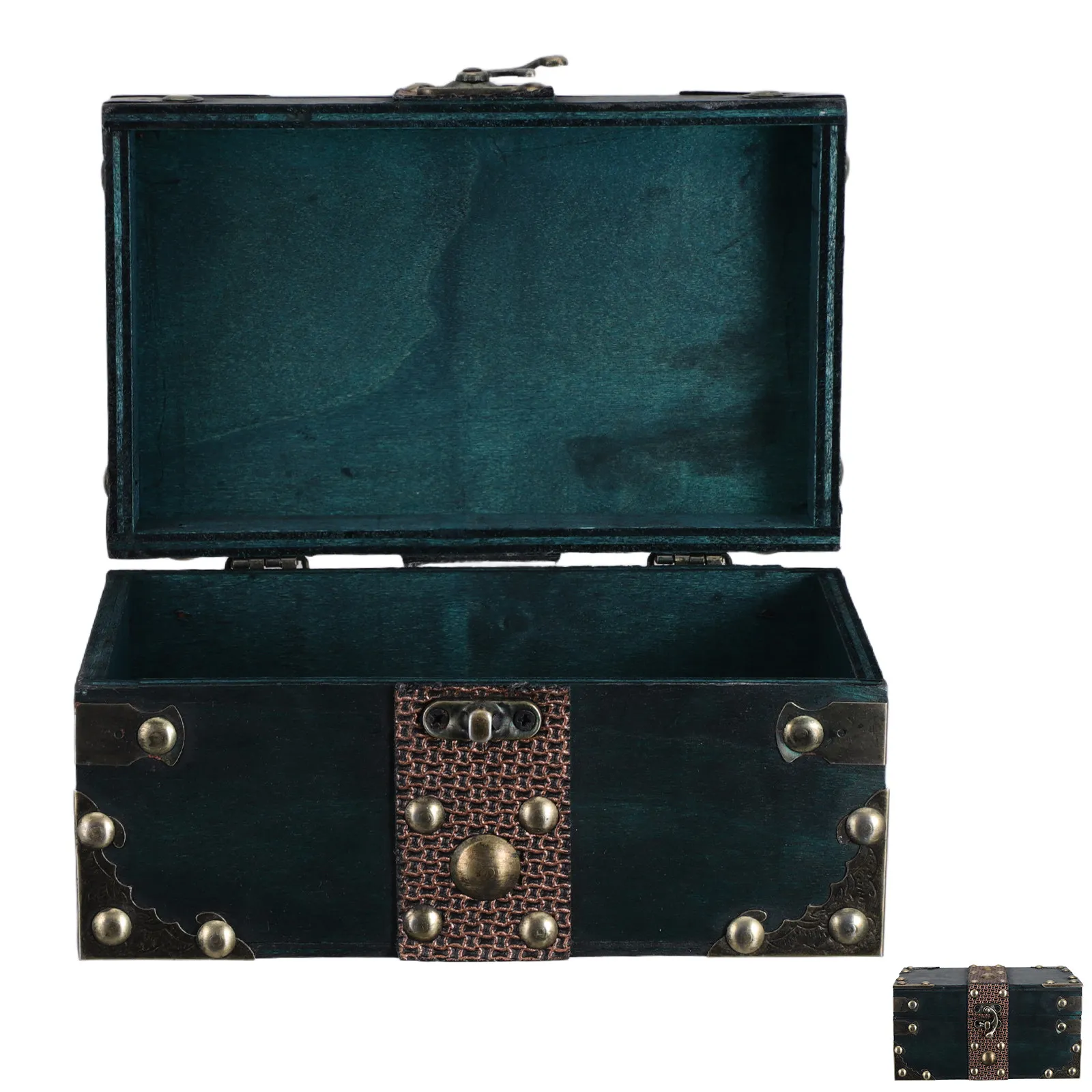 

Vintage Treasure Chest Wood Jewelry Box Dark Green Lockable Retro Storage Organizer Decorative Home Display Jewelry Holder Gift