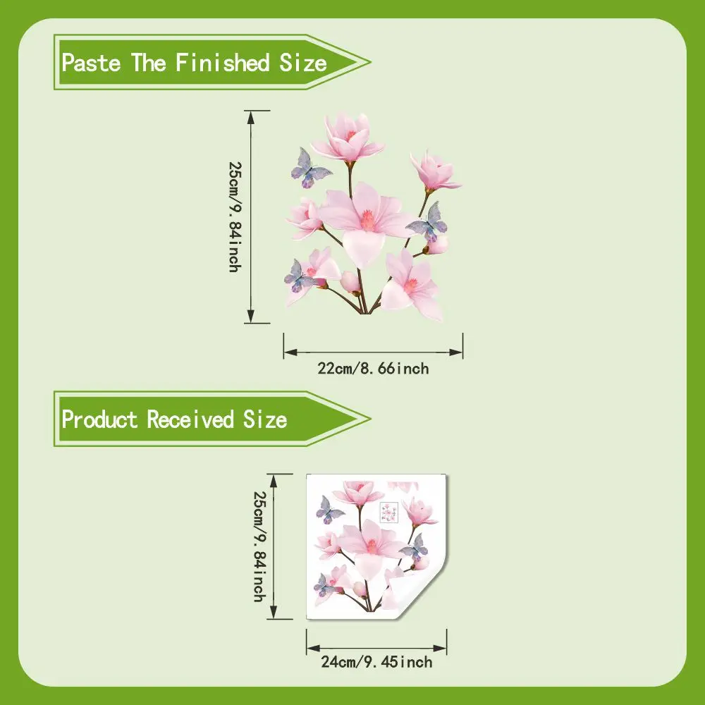 Waterproof Magnolia Butterfly Wall Decal for Bathroom Self PVC Sticker Designed for Smooth Tile Mirror and Glass