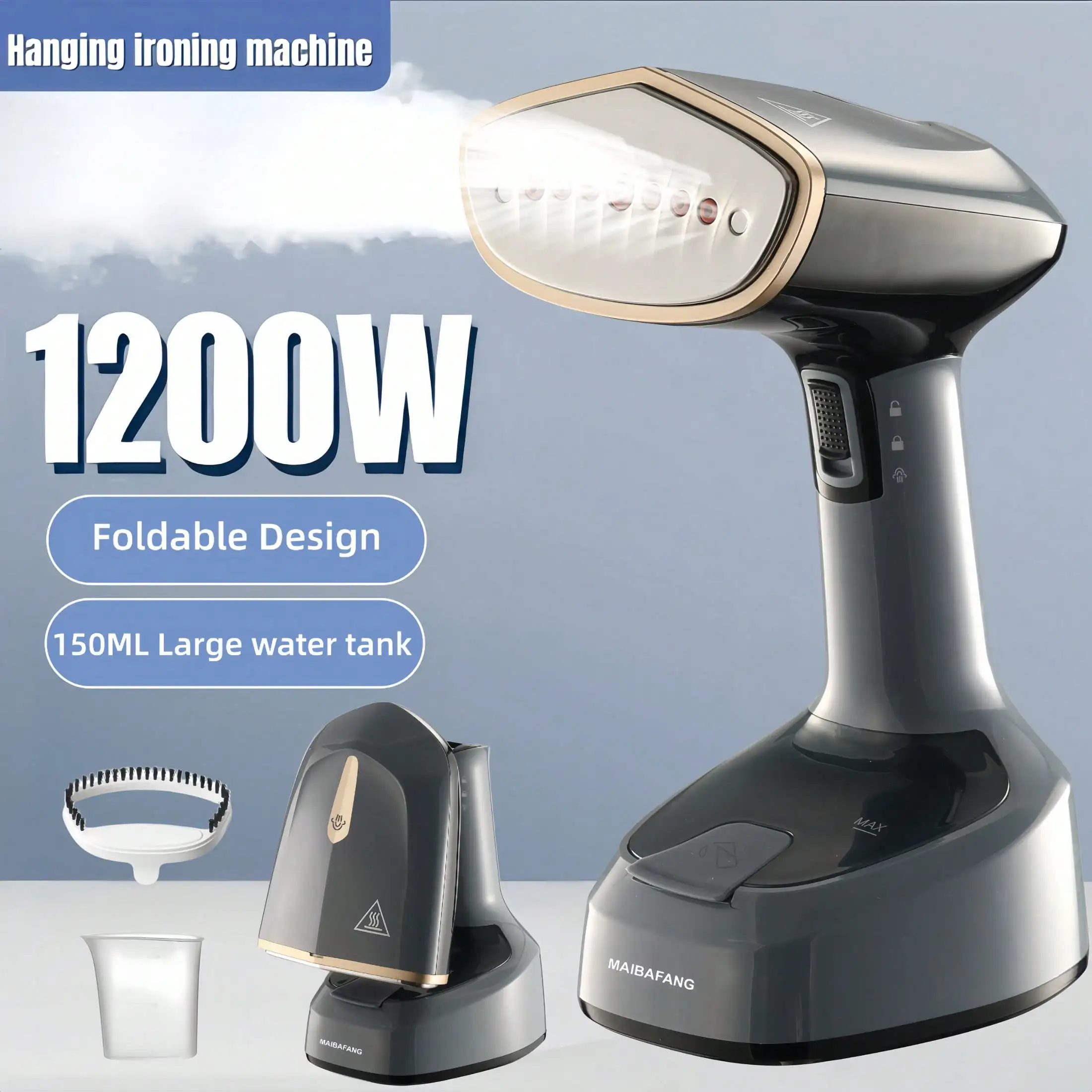 Powerful Suspended Steam Engine, Clothing Steam Machine, Foldable Handheld Clothing Crease Remover That Can Produce 20 Grams Of Steam Per Minute. It Takes Only 20 Seconds To Quickly Heat Up. Suitable For Home, Office And Travel (Gray)