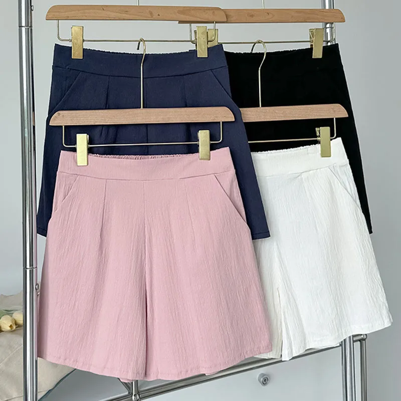 Solid Color Simple Basic Shorts for Female Summer Loose Casual Cotton Linen Shorts Women High Waisted Gym Workout Short Pants