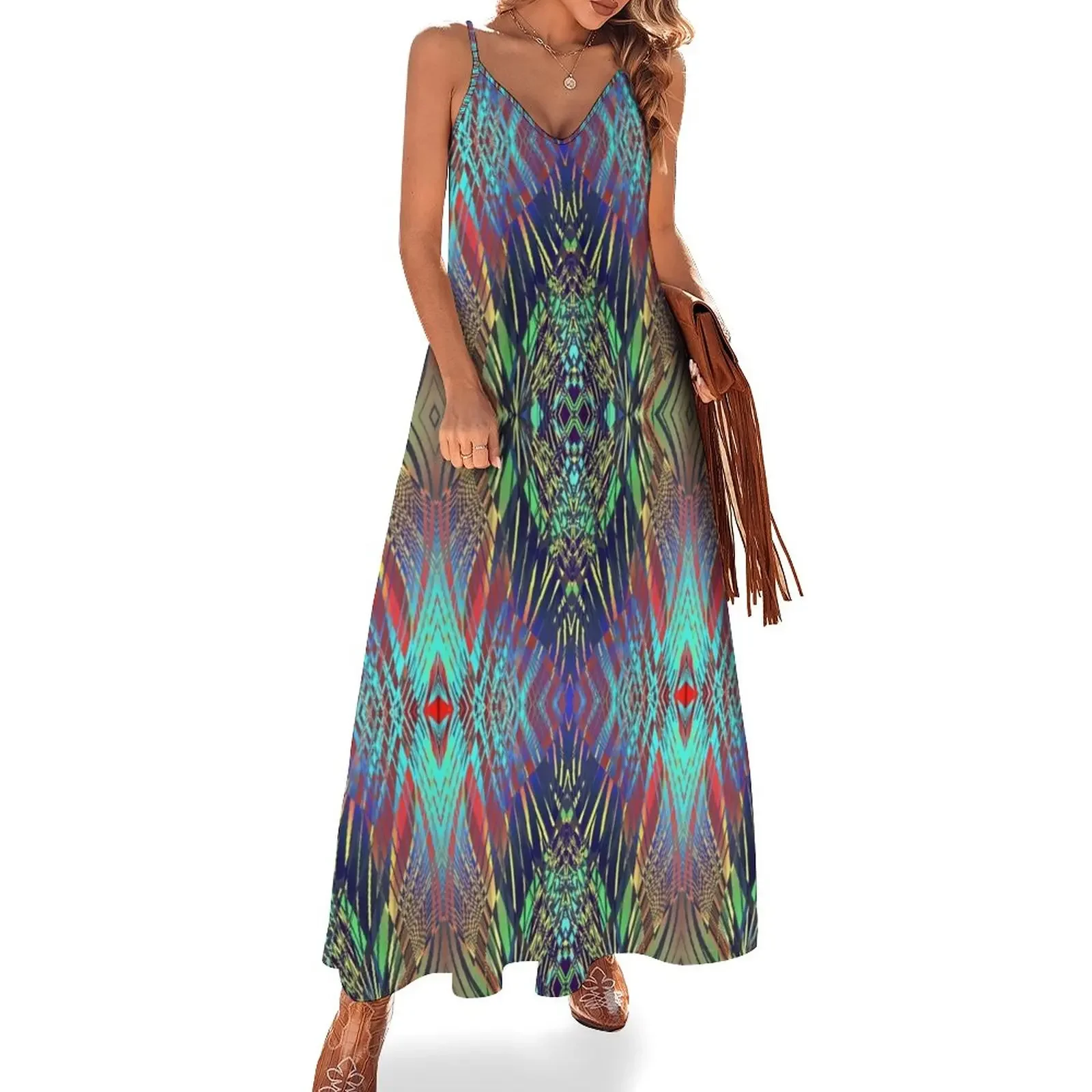 

SWEPPING LINE PATTERN V-A Sleeveless Dress african dresses for woman summer dresses Dress