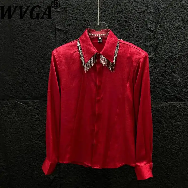 WVGA Spring Autumn New Man High-end Metallic Tassel Trendy Long Sleeve Shirts Niche Chic Casual Deconstructed Design Tops W22608