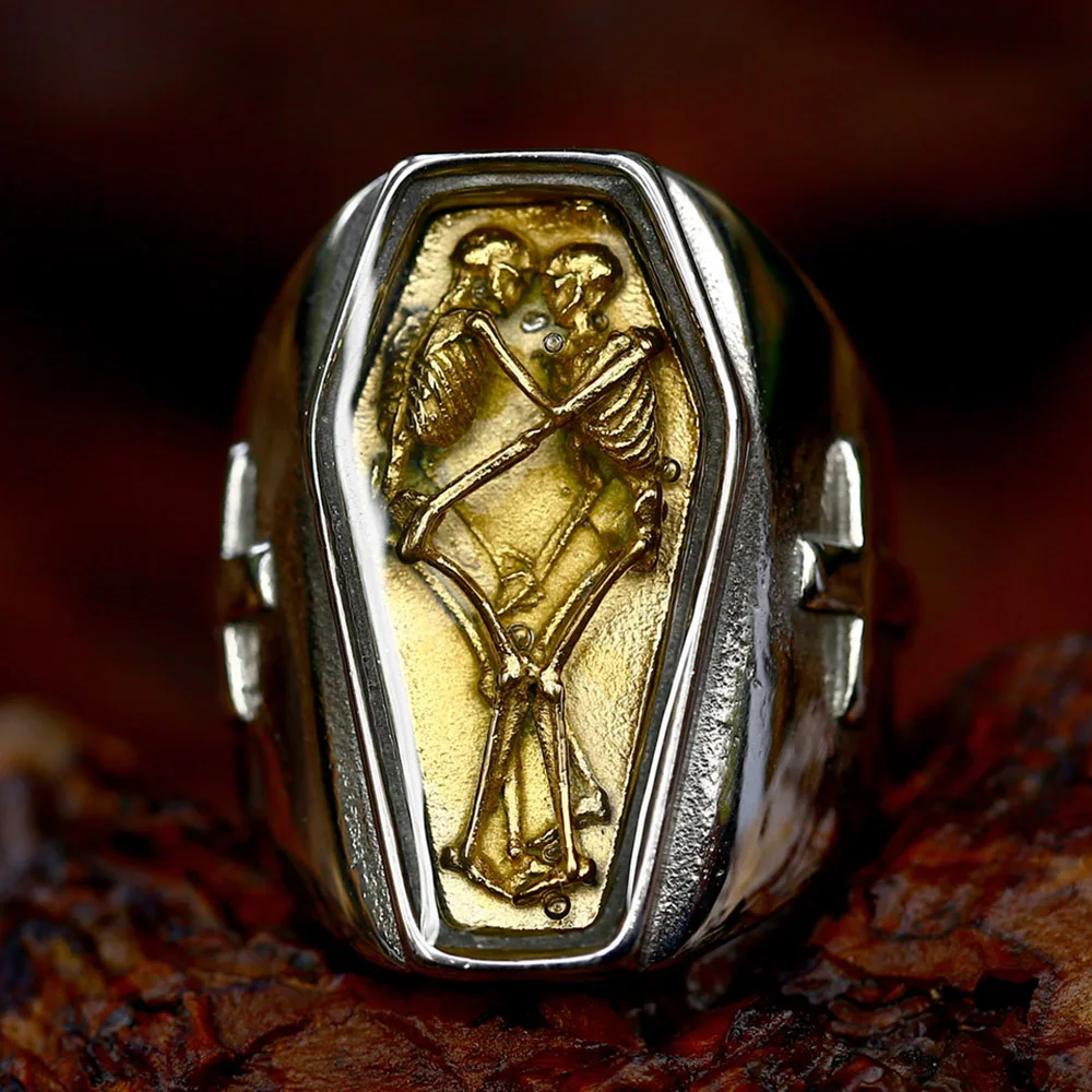 Vintage Gothic Mummy Vampire Coffin Rings For Men Women Punk Rock Stainless Steel Cool Cross Ring Motorcycle Jewelry Wholesale