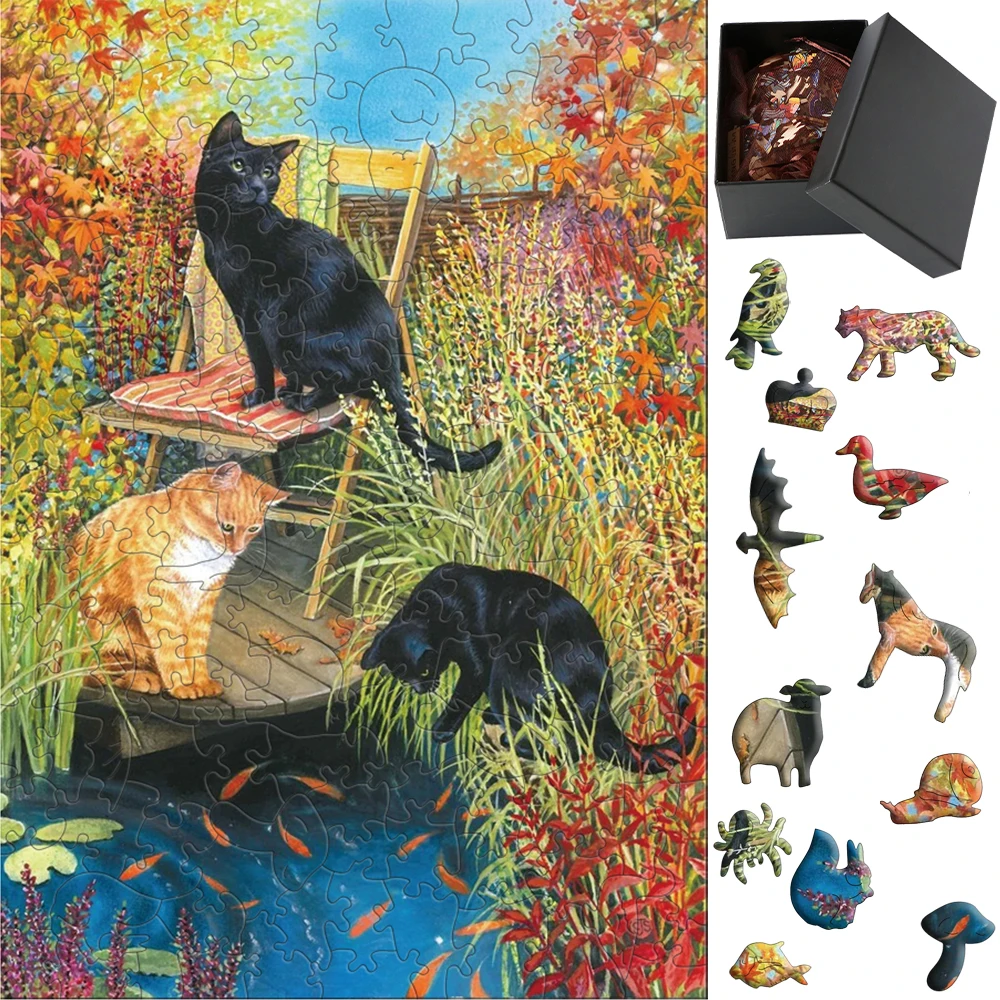 

Cat Educational Toys for Children 3D DIY Wooden Puzzle Model Montessori Interactive Games Jigsaw Animal Puzzles for Adults Kids