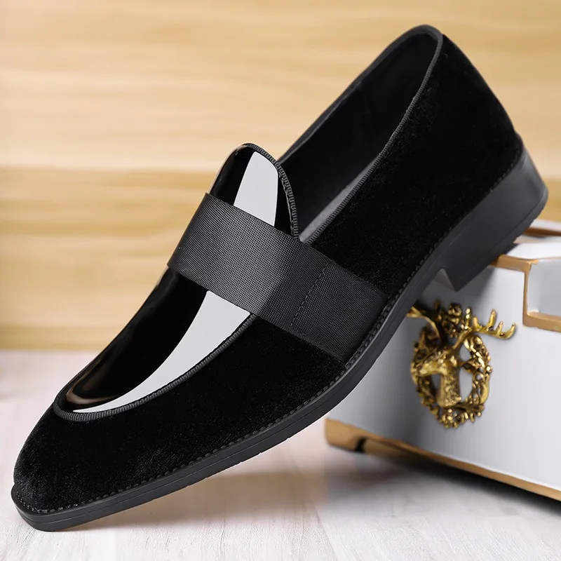 

Мужские классические лоферы из бархата и лакированной кожи, с элементами пэчворка, роскошные свадебные туфли, мокасины для мужчин