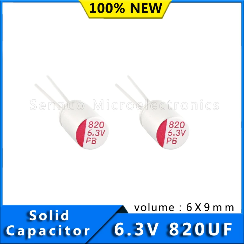 10pcs Brand New 6.3V 820UF Solid Capacitor 6*9mm 8X8mm 8X12mm Solid Electrolytic Capacitor for Motherboard Low ESR