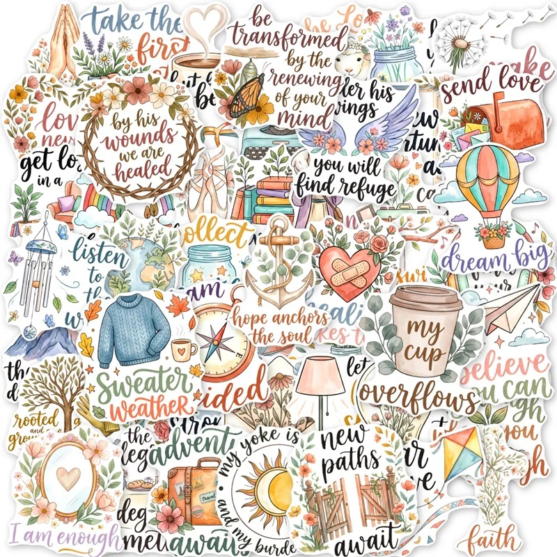 10/30/50PCS Fresh Warm Inspirational PVC Sticky Sticker Aesthetic DIY Decoration Scrapbooking Phone Hand Accounting Supplies