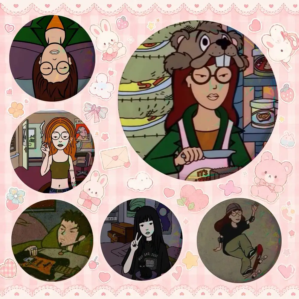Daria Creative Round Button Pins Badge Set Cartoon Anime Movie Music Pattern Brooches For Bags Jackets