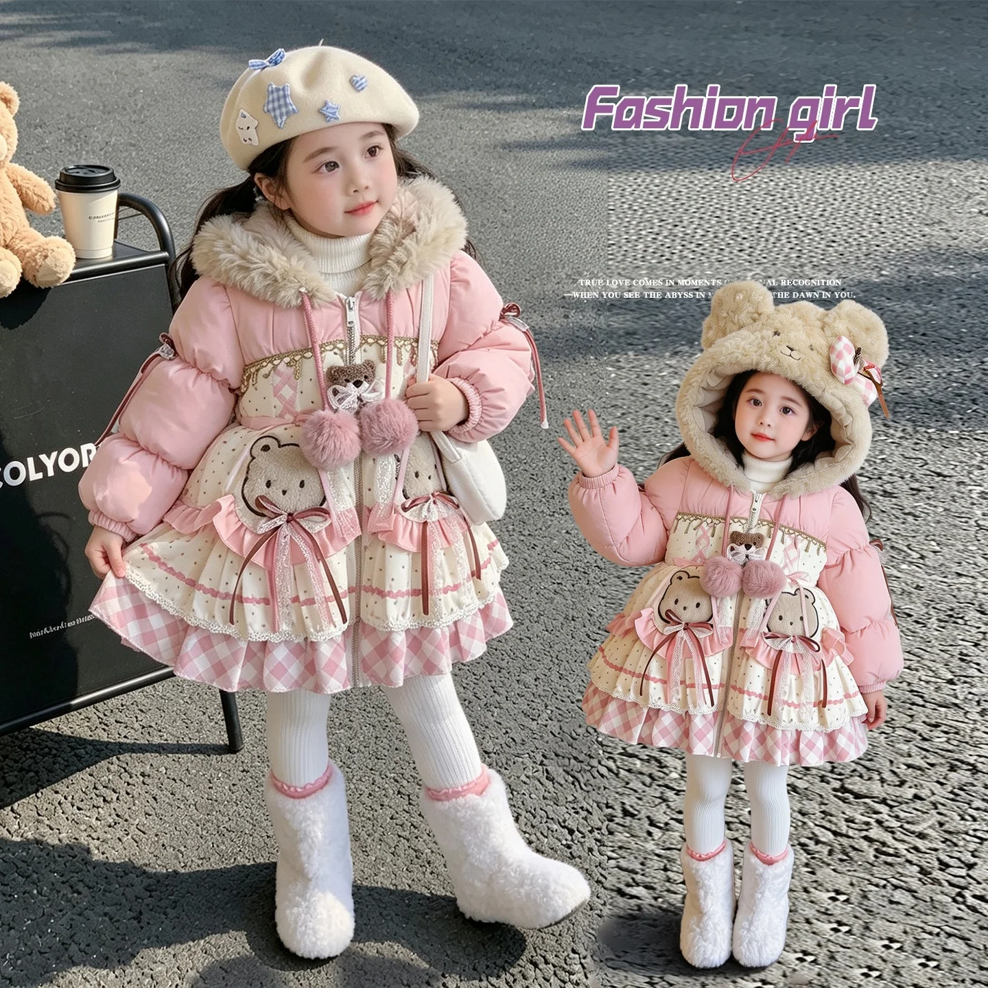 Winter Warm Fashion New 2-12Years Children Thicken Long Outerwear Cute Princess Hooded Cotton-padded Coat For Kids Baby Girls