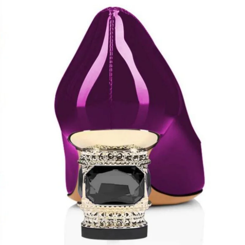 SHOFOO shoes Fashionable women's high heels. About 5.5 cm heel height. Crystal heel. Pointed toe pumps Purple women's shoes34-45