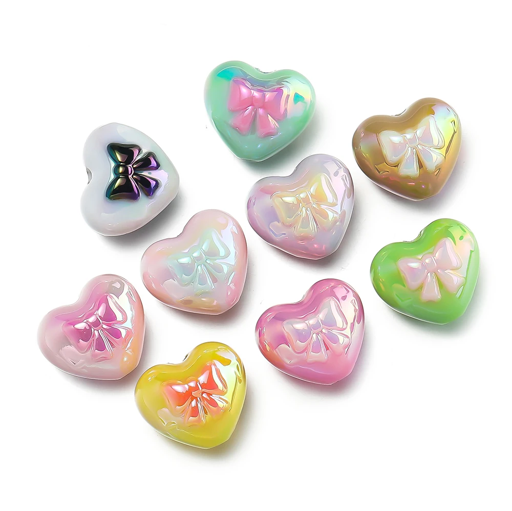 4Pcs/Lot Acrylic Two-Color Heart Beads Bow Tie Printed Loose Spacer Beads for DIY Bracelet Necklace Jewelry Making Accessories