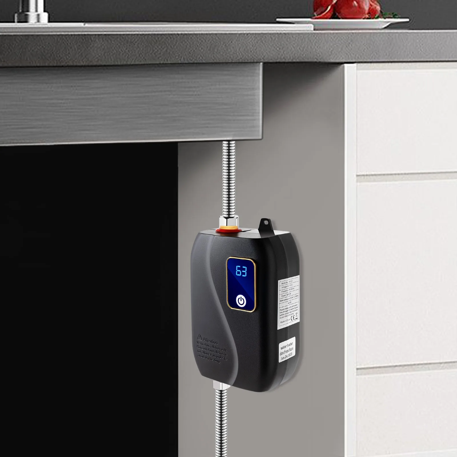 

3KW Instant Water Heater,Electric Tankless Water Heater,Temperature Controllable,Black ‎Wall-mounted Water Heater 110V