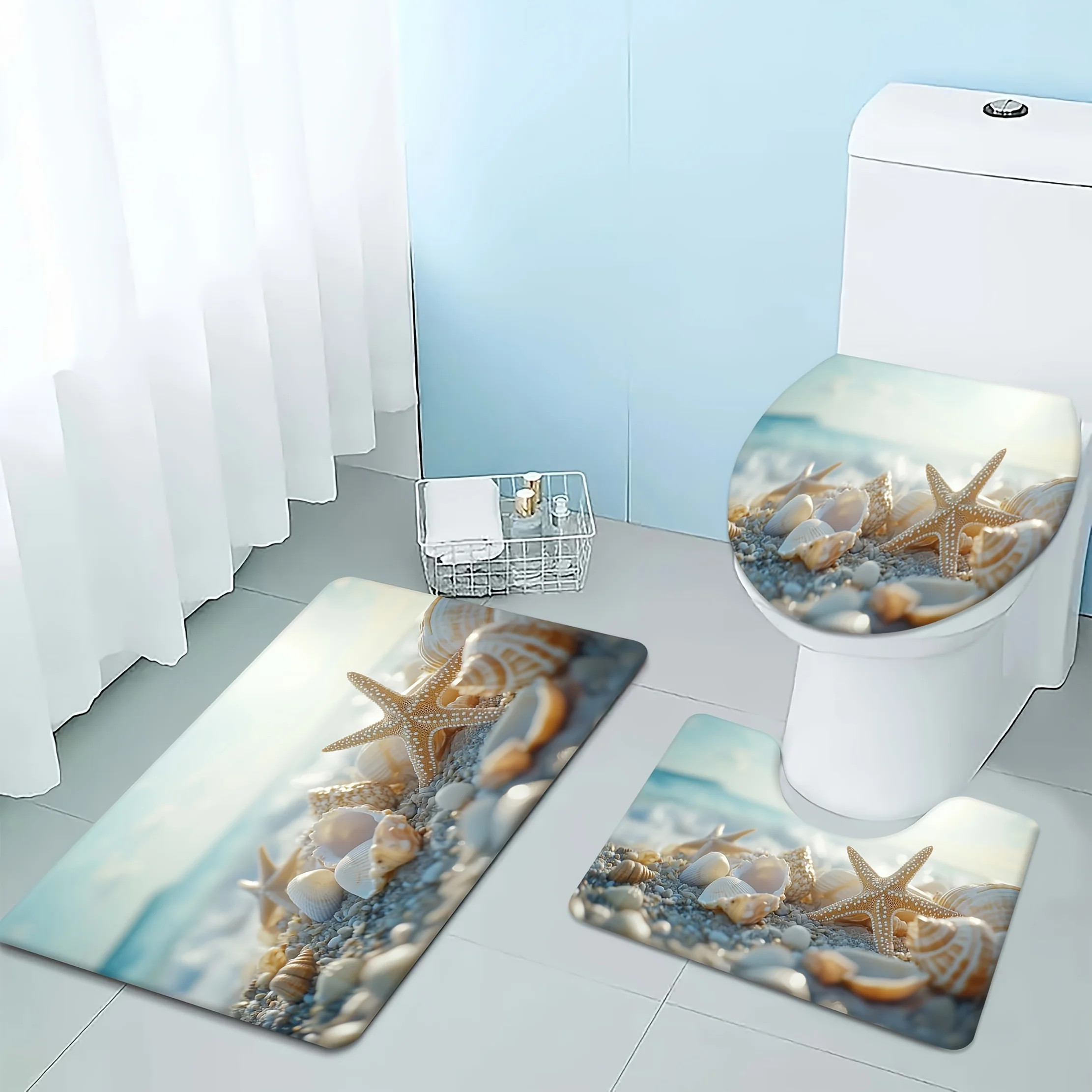 

Набор декора для ванной комнаты из 3 предметов, полиэфирная ткань, можно стирать в машине, U-образный коврик, чехол на сиденье унитаза, нескользящий коврик