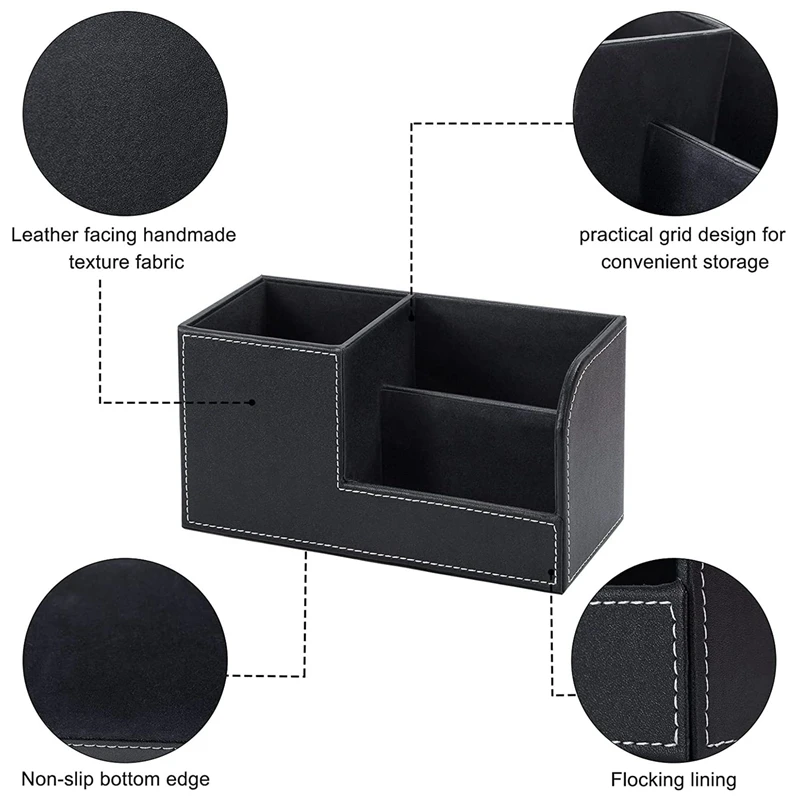 Multifunctional Desk Storage Rack PU Leather Pen Holder Desk Storage Storage Box Stationery Business Card Pen Black