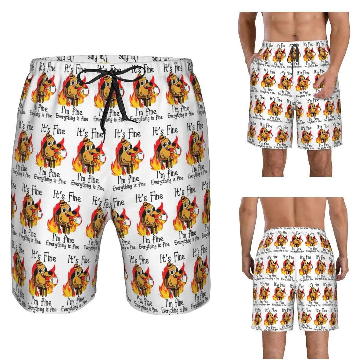All Is Well I Am Fine Everything Is Fine Funny Sarcastic Dog Lover Trunks Beach Board Shorts Quick Dry Swim Summer Men Pants