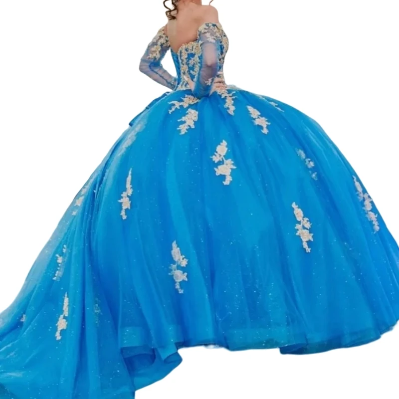 Vestido personalizado de princesa dulce 16 14 para quinceañeras, vestido de fiesta de graduación con apliques de encaje y hombros descubiertos para debutante de 15 anos