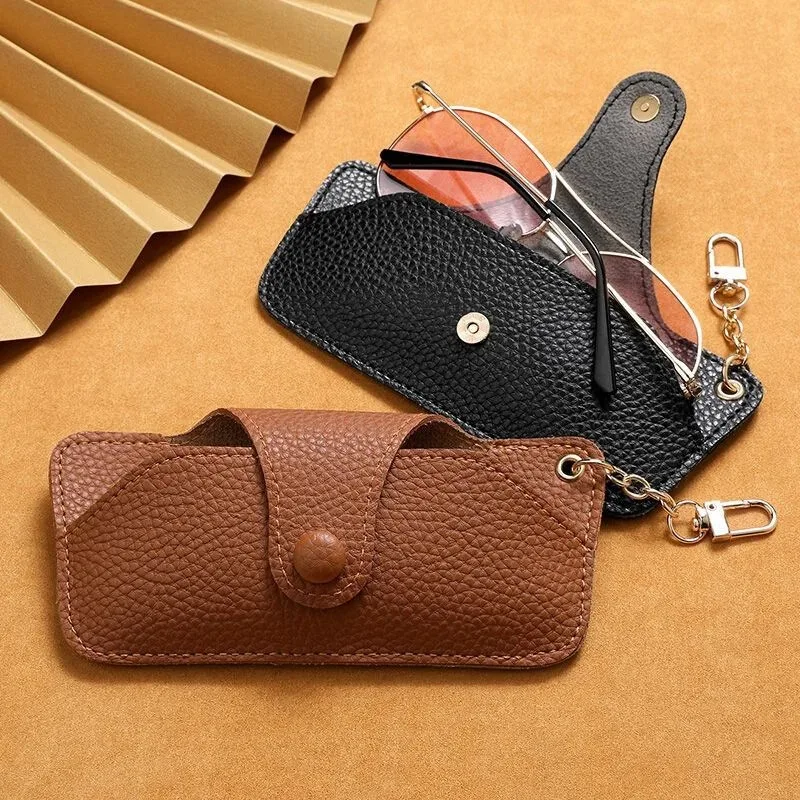 Portable Retro Handmade PU Leather Glasses Bag with Lanyard Hanging Sunglasses Case Simple Glasses Storage Box Sunglasses Case