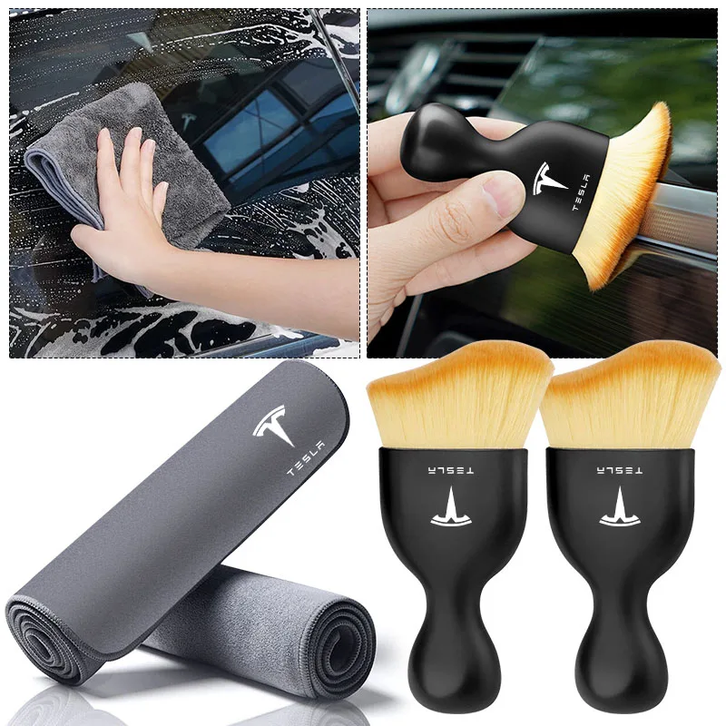 Camurça pano de couro limpo ferramenta de limpeza de lavagem de carro ar condicionado saída limpeza escova macia para tesla model3 modely modelo s x