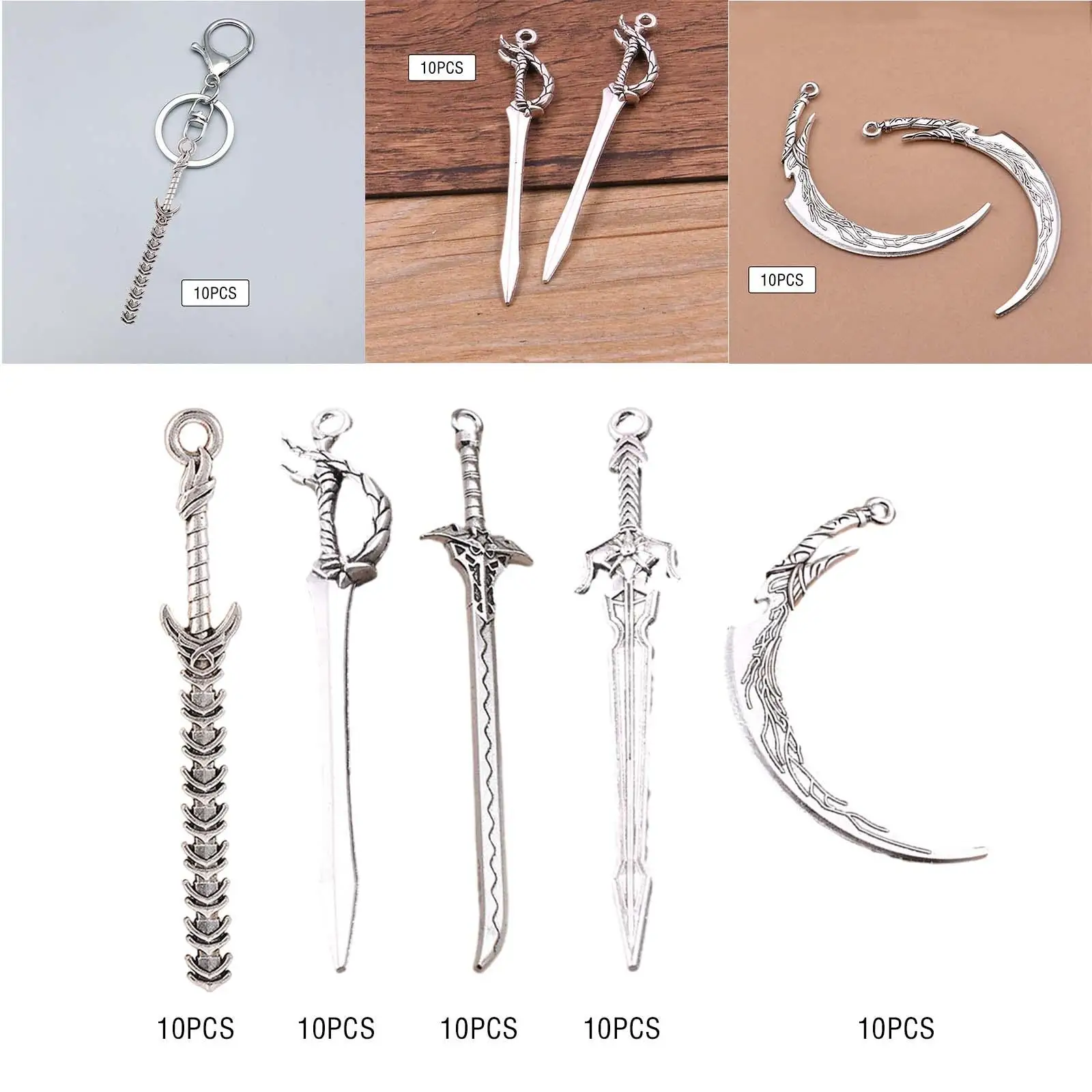 10x Retro Long Swords Pendants Accessories Antique Metal Sword Pendants for Jewelry Making Earrings Necklace Women Men Gifts