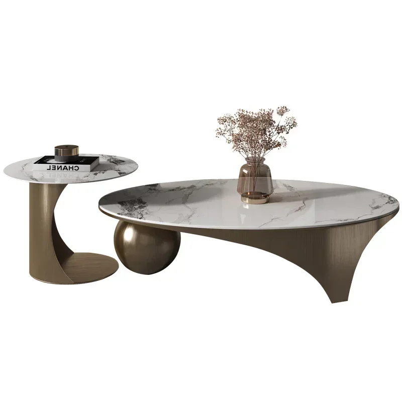 

Modern Luxury Coffee Tables Marble Effect Irregular Unique Minimalist Side Table White Legs Metal Home Furniture