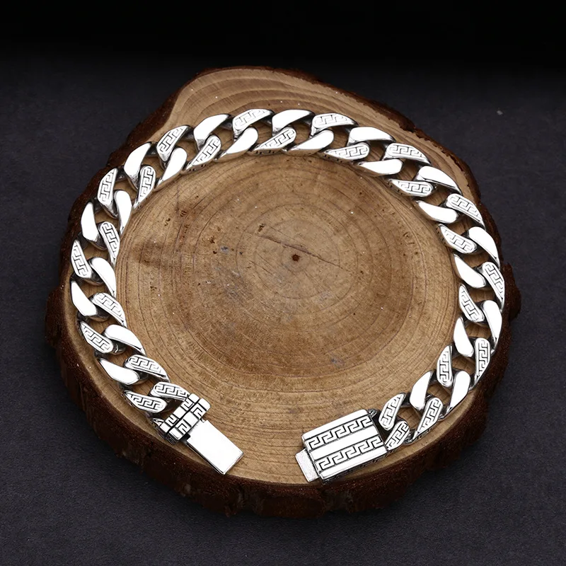 

Браслет из стерлингового серебра 925 пробы с узором Seiko, кубинский браслет, великолепный модный тайский серебряный винтажный потертый орнамент