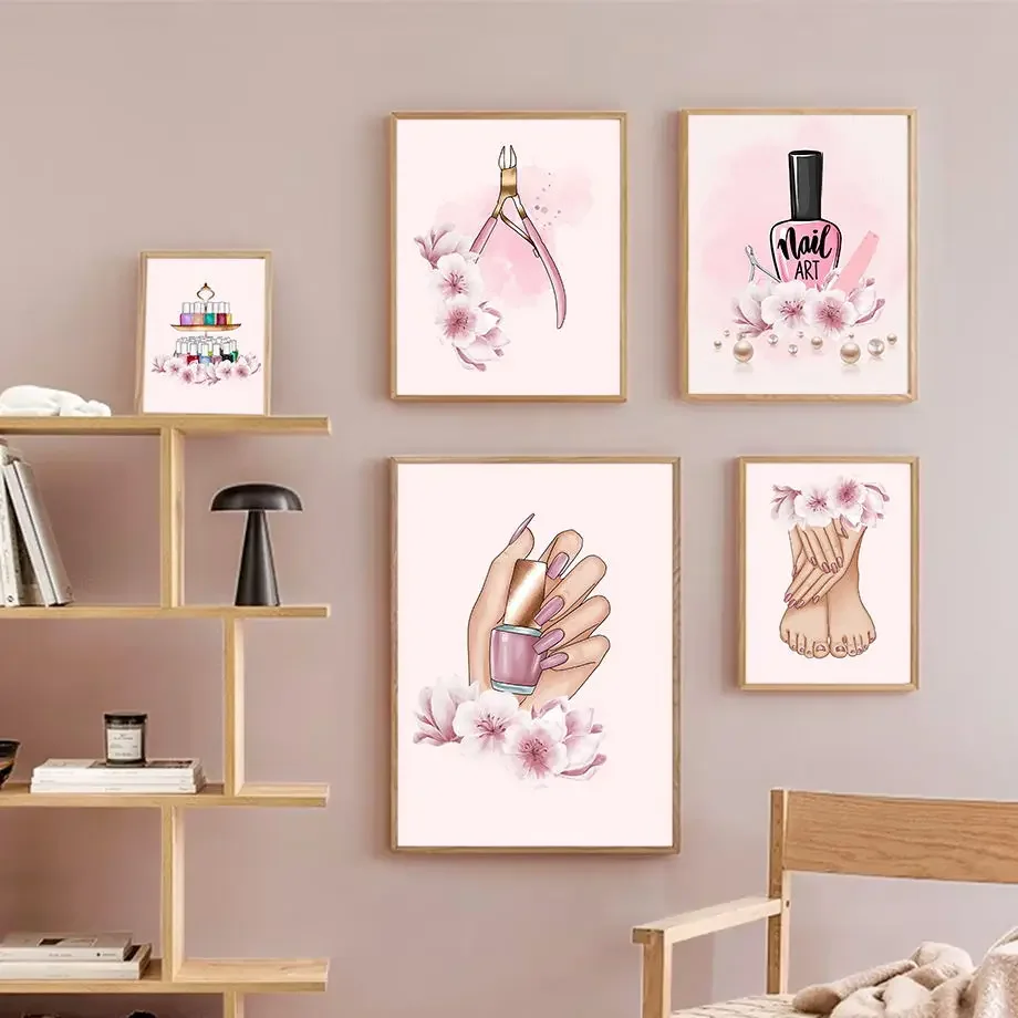 Nail Polish Fashion Wall Art Canvas Painting Nordic Prints And Posters Wall Pictures Manicure Store Pink Space Decor Aesthetics