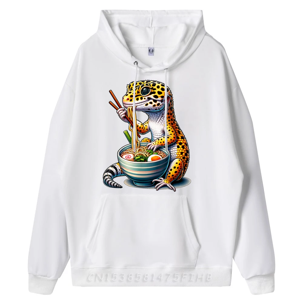 Leopard Gecko Ramen Eating Noodles Bowl Yummy Gecko Mens Designer Hoodie Soft Vintage Pullover Hoodies