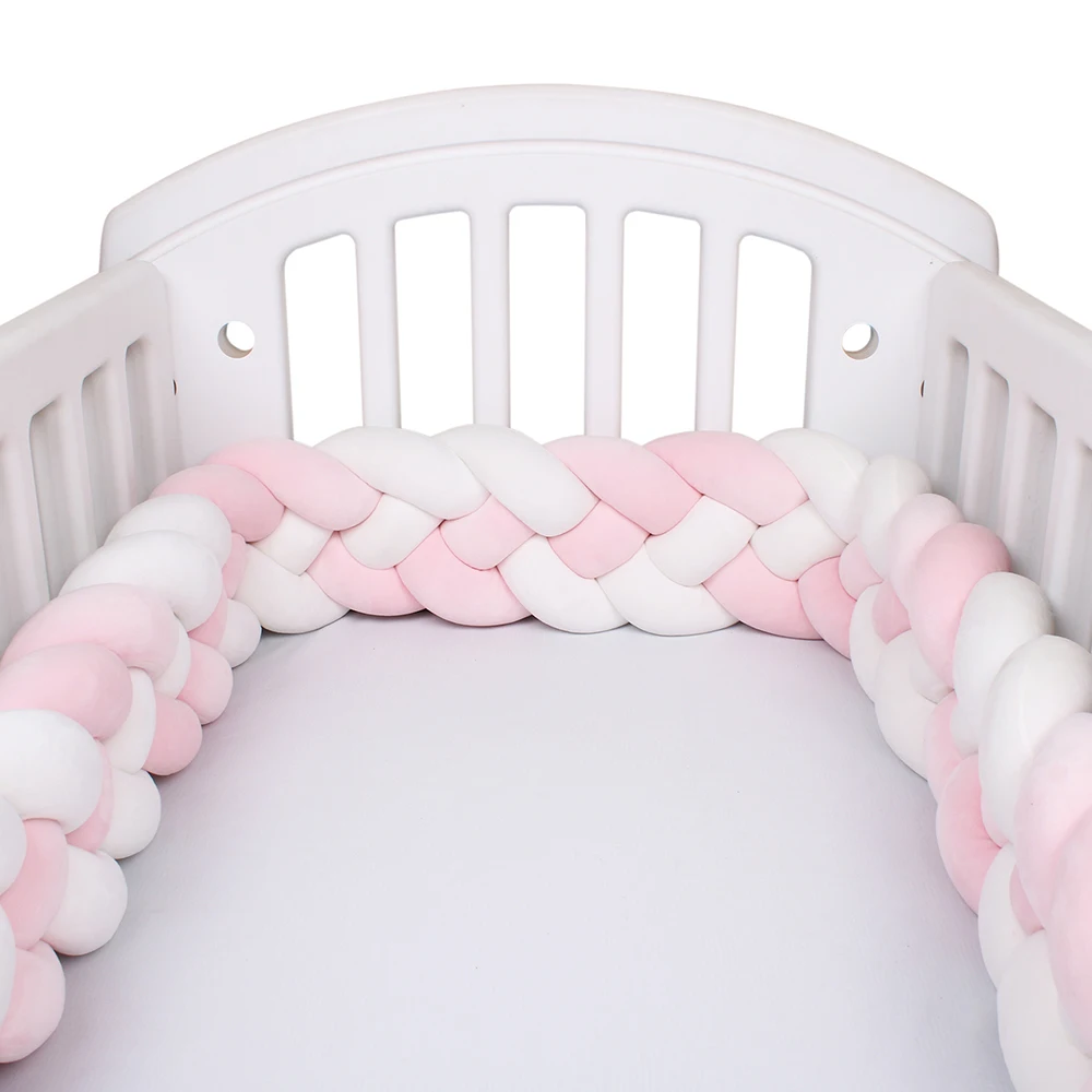 4 Strands Knotted 2.2M/3M/3.6M Baby Bed Bumper Braided Crib Bumper Cotton Knot Pillow Crib Protector Baby Decoration Room