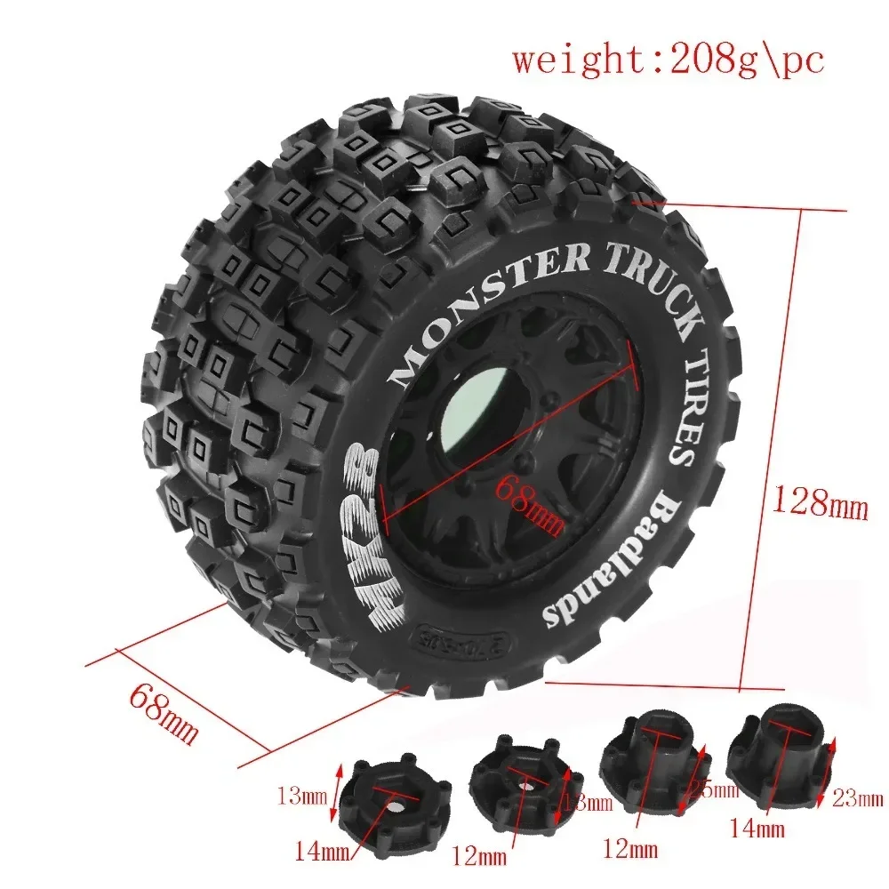 

4 шт. 128 мм 1/10 Monster Stunt Truck шина 12 мм и 14 мм шестигранная для TRXS MAXX ARRMA Granite KRATON Outcast Tamiya Losi Redcat
