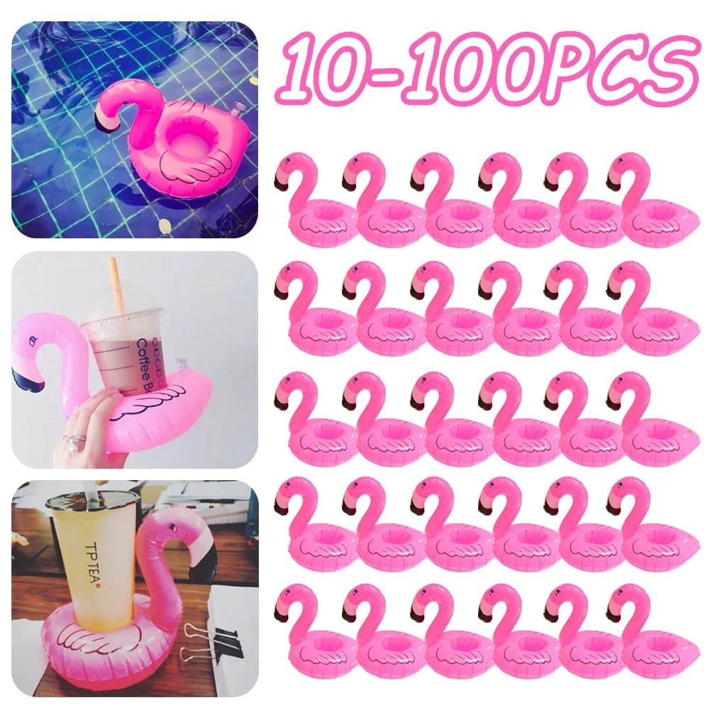 100-10pcs Water Coasters Floating Inflatable Cup Holder Swimming Pool Drink Float Toy Inflatable Pool Flamingo Party Decoration