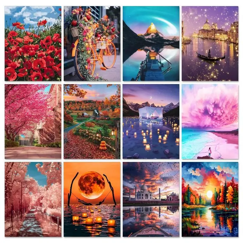 

CHENISTORYNO Frame Painting By Numbers Lake Scenery Oil DIY HandPaint Canvas Paint For Adult Kit Landscape Unique Gift Home Deco