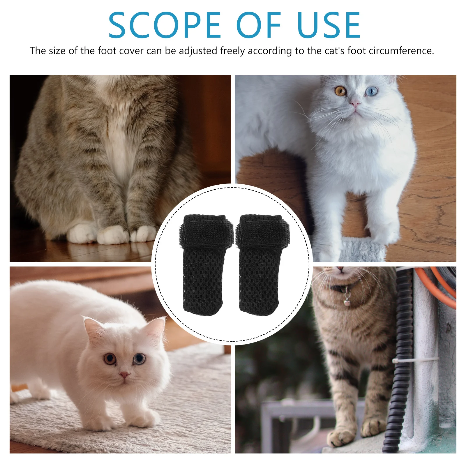 

4Pcs Cat Protective Foot Covers Adjustable Durable Anti-Scratch Paw Shoes Claw Caps for Medicine Feeding Shoes for Cats